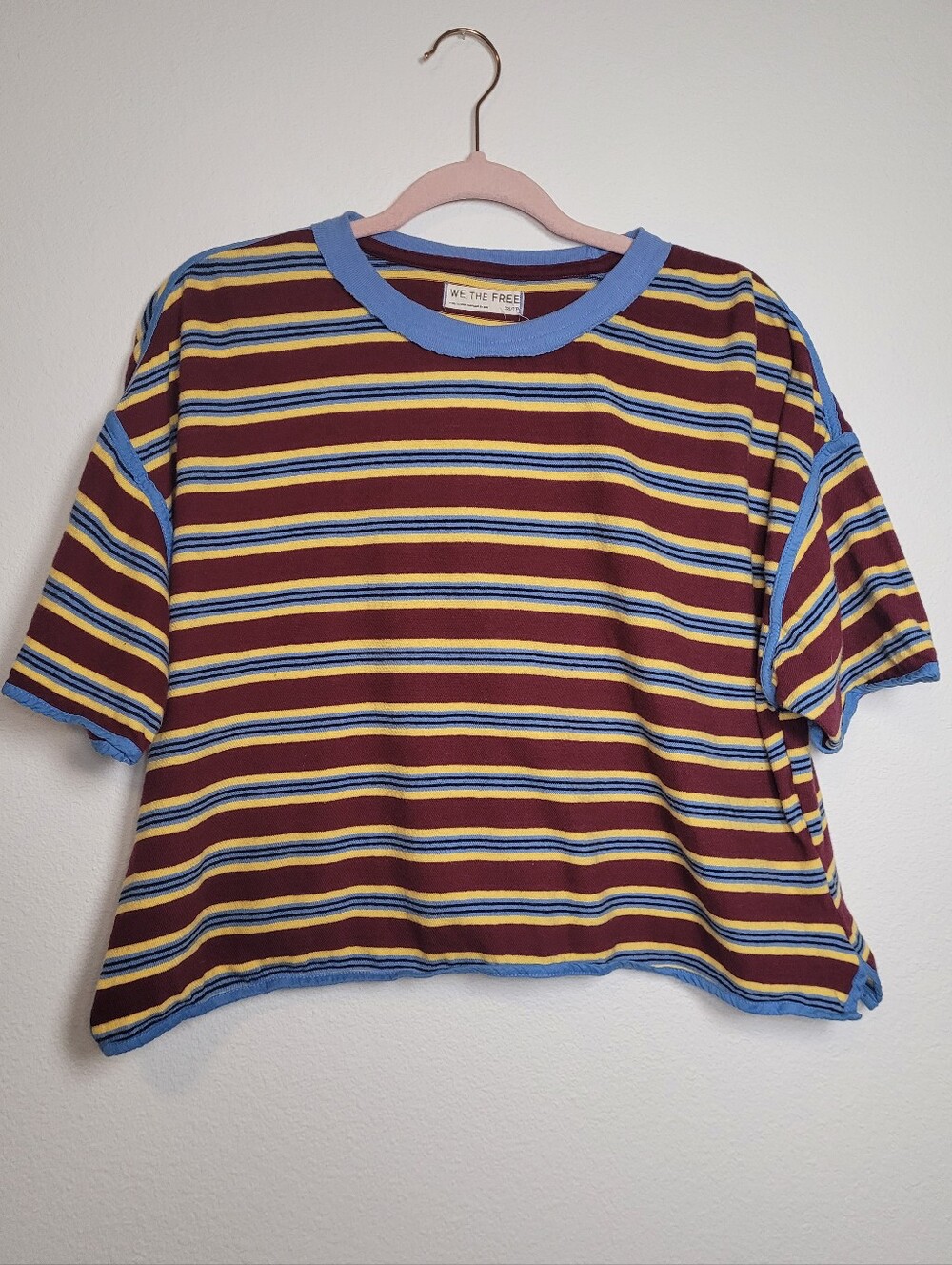 Free People We The Free Striped Boxy Crop Tee XS 90s Skate Y2K Short Sleeve Top
